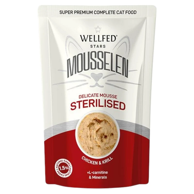 WELLFED Gatto Mousselen Sterilised Pollo e Krill 40gr