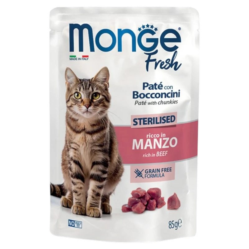 MONGE Fresh Gatto Sterilised Patè GF Manzo 85gr