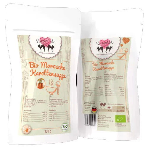 Katzen Liebe Zuppa Vegetale Morosche di Carote Con Topinambur e Curcuma Bio Senza Cereali Umido Per Gatti