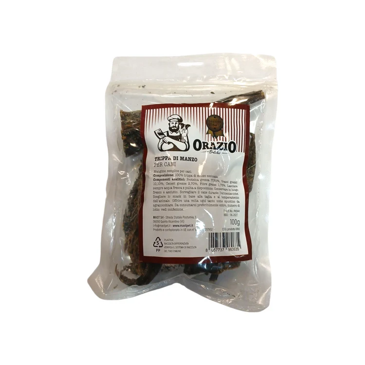 Orazio Trippa di Manzo Essiccata 100g | Snack Naturale per Cani | Benefici Intestinali