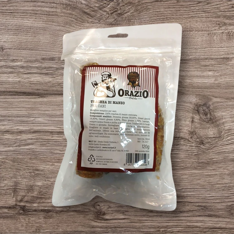 Orazio Trachea di Manzo 120g | Masticativo Naturale per Cani | Condroprotettore