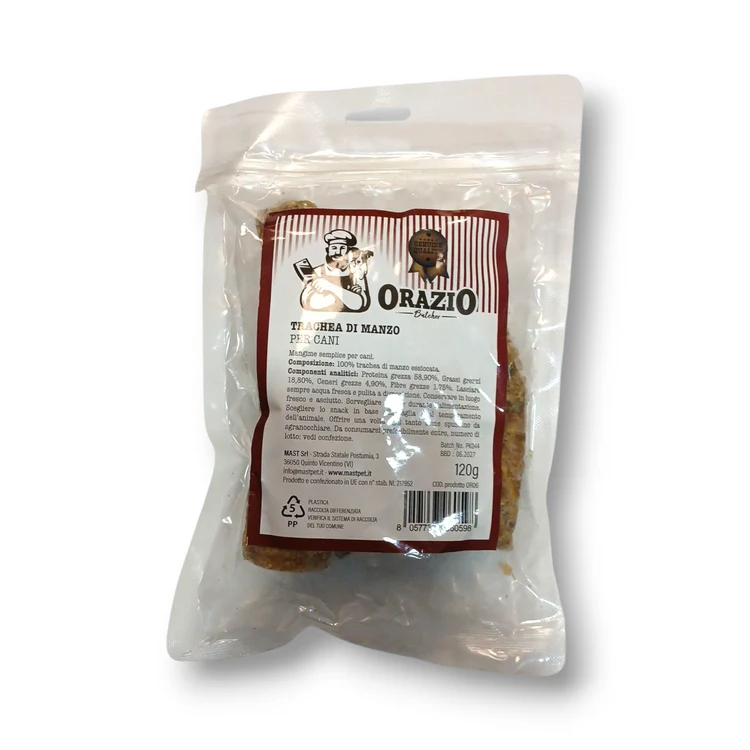 Orazio Trachea di Manzo 120g | Masticativo Naturale per Cani | Condroprotettore