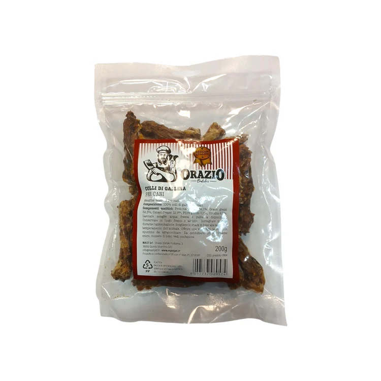 Orazio Colli di Gallina Essiccati 200g | Masticativo Naturale per Cani | Pulizia Denti
