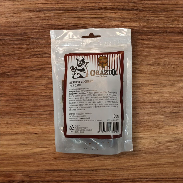 Orazio Strisce di Cervo 100g | Masticativo Naturale per Cani | Ipoallergenico