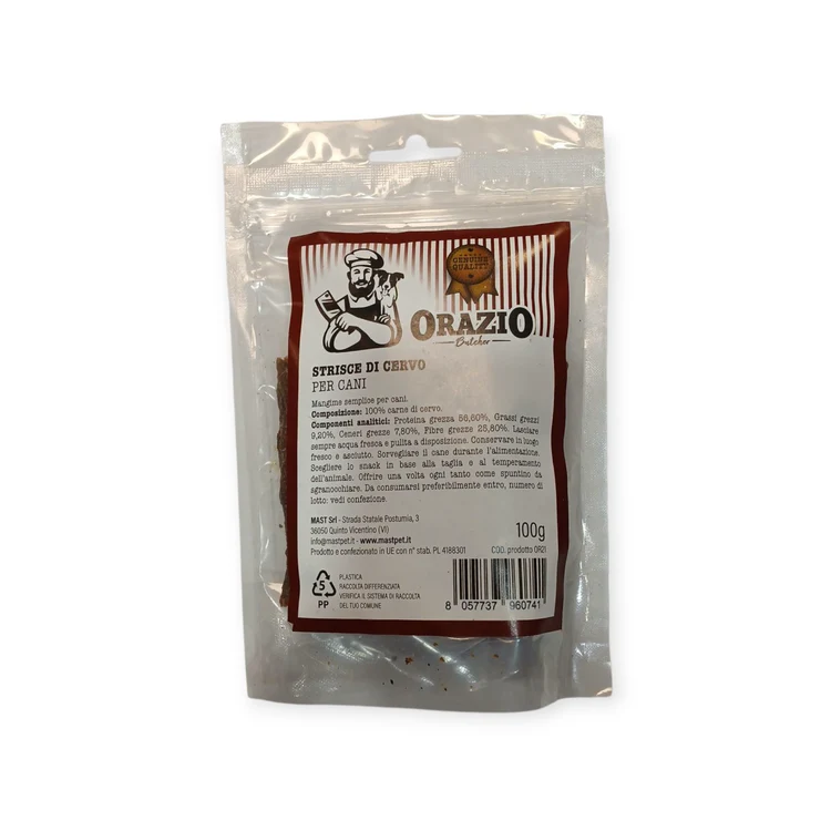 Orazio Strisce di Cervo 100g | Masticativo Naturale per Cani | Ipoallergenico