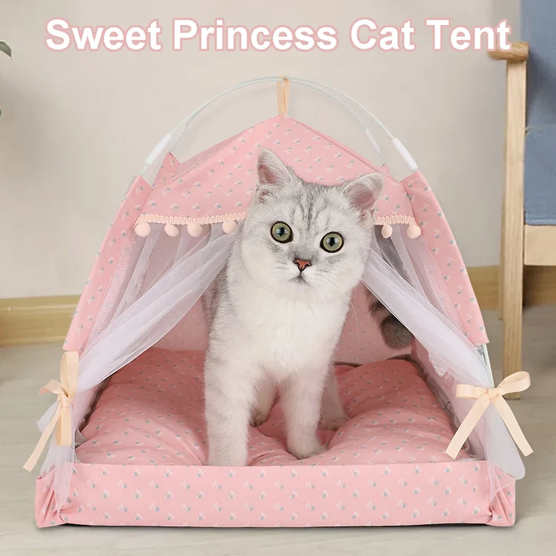Cuccia Tenda Pieghevole per Gatti – Casetta Portatile 4 Stagioni con Tappetino Fresco – Nido Traspirante per Animali Domestici
