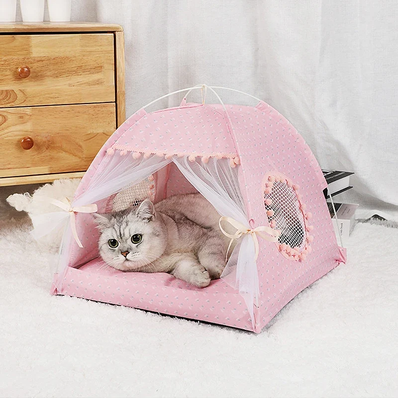 Cuccia Tenda Pieghevole per Gatti – Casetta Portatile 4 Stagioni con Tappetino Fresco – Nido Traspirante per Animali Domestici