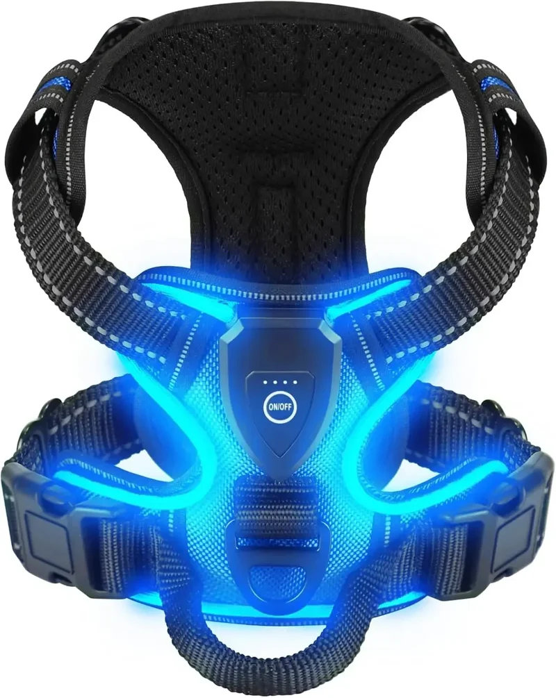 Pettorina per Cani con Led Ricaricabile – Imbracatura Luminosa Riflettente e Traspirante per Passeggiate Notturne Sicure