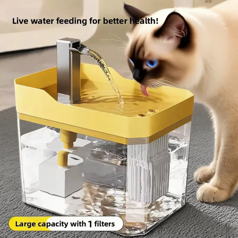 Fontanella Automatica per Gatti e Cani Piccolo da 1,5 l con Filtraggio - Ricaricabile Tramite USB, Funzionamento Silenzioso e Base Antiscivolo