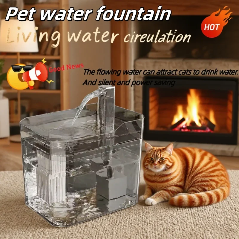 Fontanella Automatica per Gatti e Cani Piccolo da 1,5 l con Filtraggio - Ricaricabile Tramite USB, Funzionamento Silenzioso e Base Antiscivolo