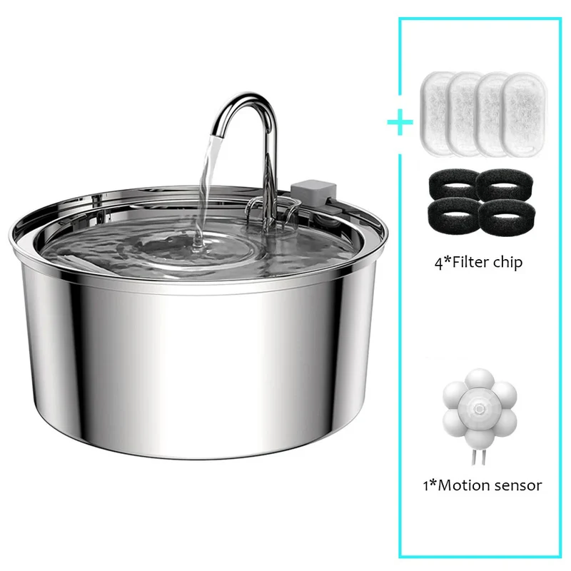 Fontanella per Cani e Gatti in Acciaio Inox | Distributore Automatico d'Acqua USB Silenzioso