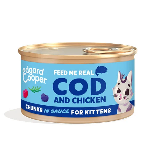 Edgard & Cooper Umido Gatto Kitten Merluzzo e Pollo BOCCONCINI IN SALSA