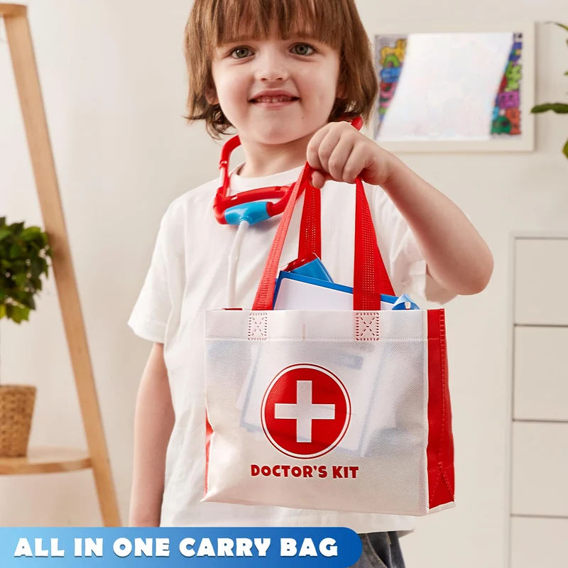 Play-Act Valigetta Dottore Bambinim,Kit Dottore Giocattolo per Bambini Kit Medico Giocattolo con Stetoscopio, Ki t Dottor e Bambino,Gioco di Ruolo Gioco Educativo Regalo Bambini di 3, 4, 5, 6, 7