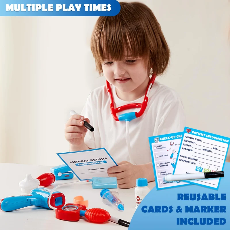 Play-Act Valigetta Dottore Bambinim,Kit Dottore Giocattolo per Bambini Kit Medico Giocattolo con Stetoscopio, Ki t Dottor e Bambino,Gioco di Ruolo Gioco Educativo Regalo Bambini di 3, 4, 5, 6, 7