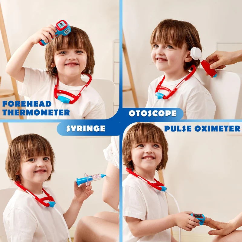 Play-Act Valigetta Dottore Bambinim,Kit Dottore Giocattolo per Bambini Kit Medico Giocattolo con Stetoscopio, Ki t Dottor e Bambino,Gioco di Ruolo Gioco Educativo Regalo Bambini di 3, 4, 5, 6, 7