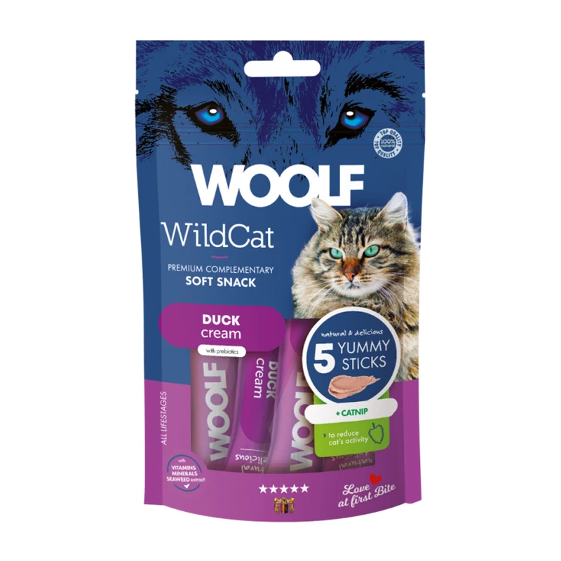 WOOLF WILDCAT Snack Liquido per Gatti - Anatra + Erba Gatta Conf. da 5 pz.
