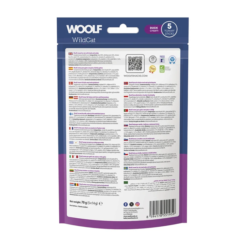 WOOLF WILDCAT Snack Liquido per Gatti - Anatra + Erba Gatta Conf. da 5 pz.