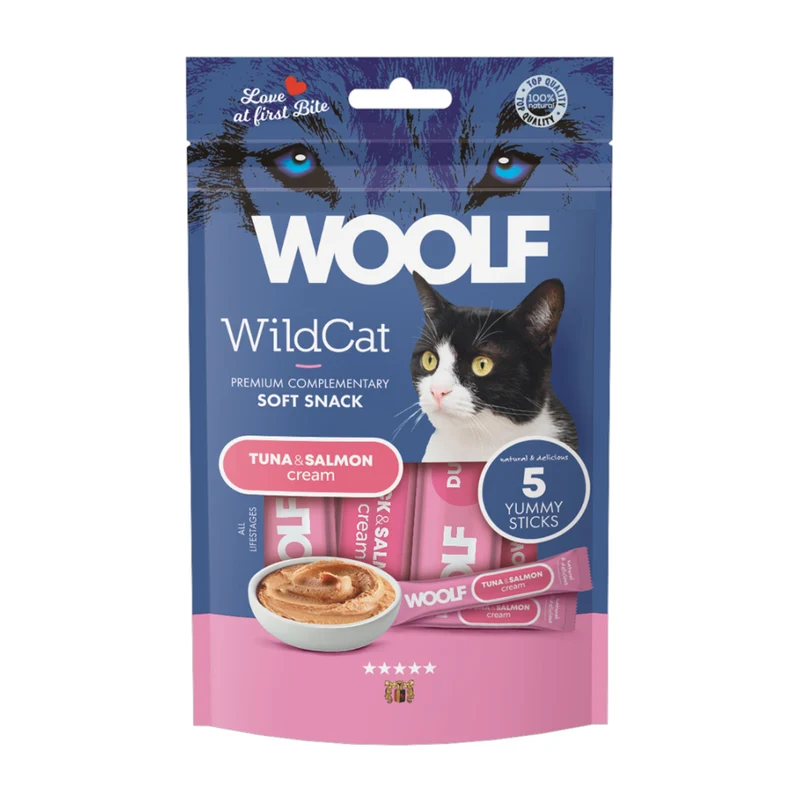 WOOLF WILDCAT Snack Liquido per Gatti - Tonno e Salmone Conf. da 5 pz.