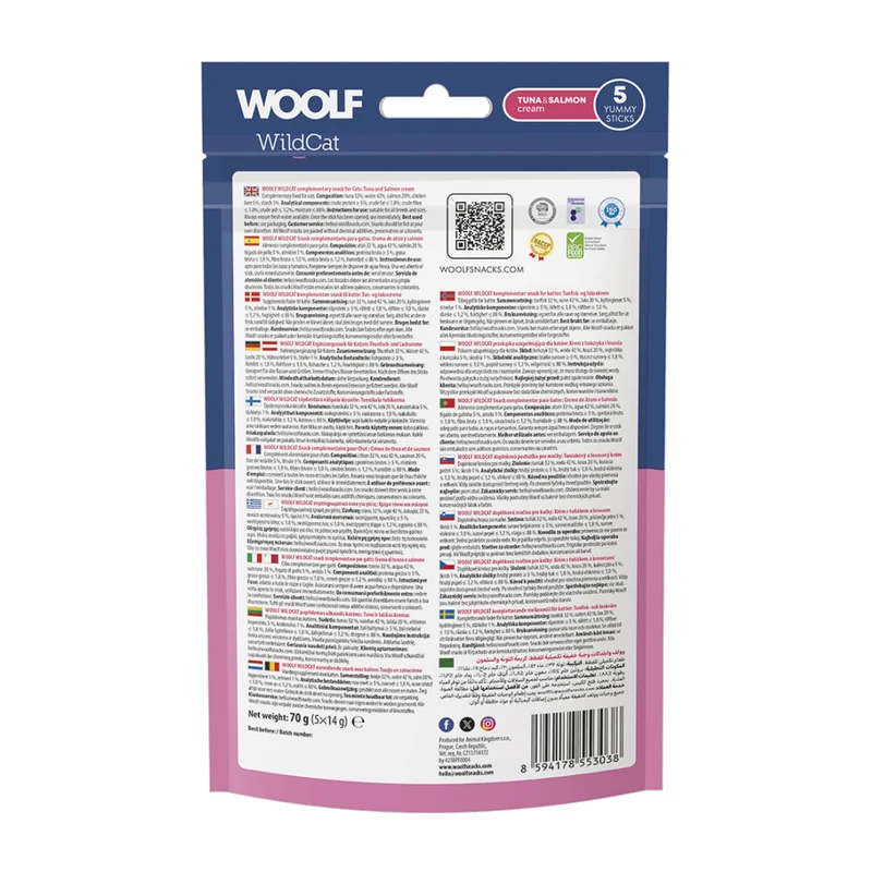 WOOLF WILDCAT Snack Liquido per Gatti - Tonno e Salmone Conf. da 5 pz.