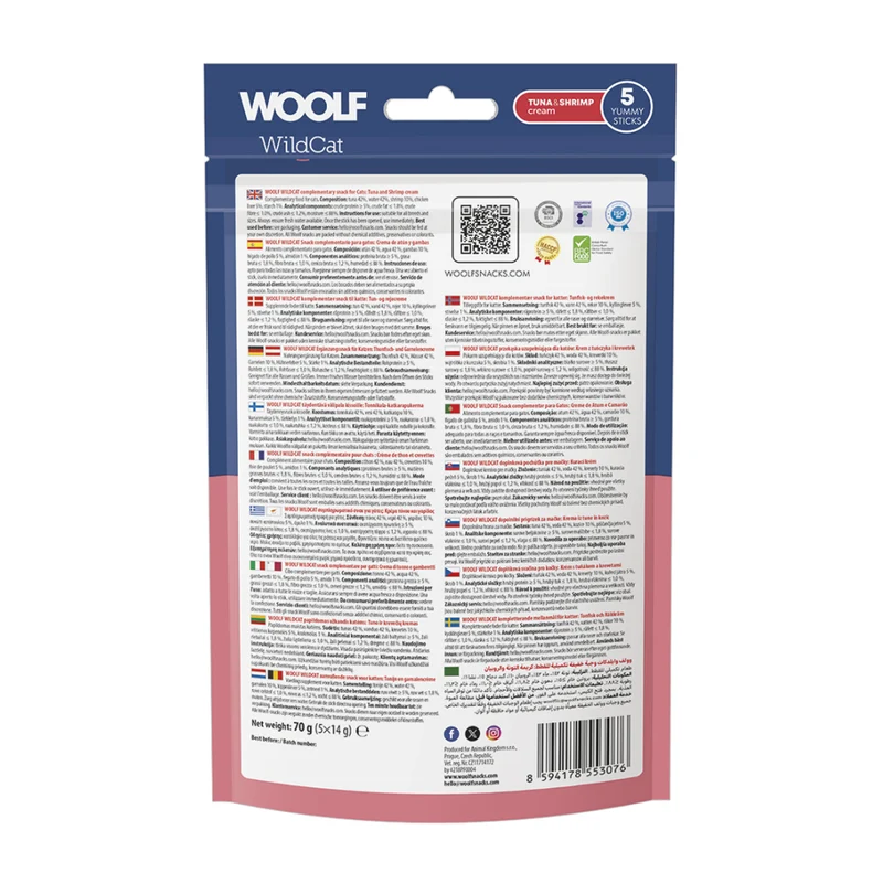 WOOLF WILDCAT Snack Liquido per Gatti - Tonno e Gamberi Conf. da 5 pz.