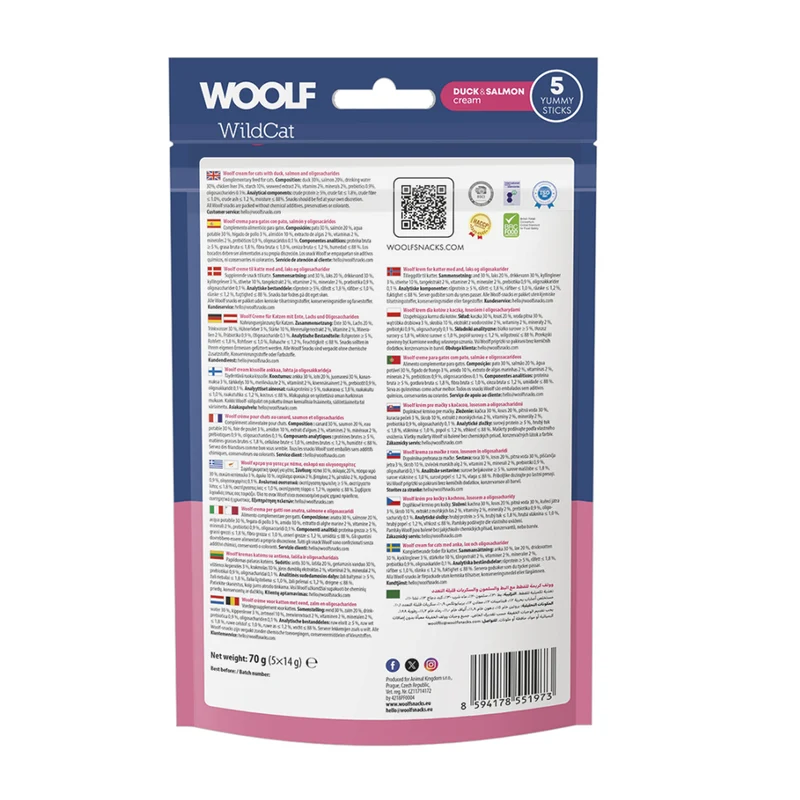 WOOLF WILDCAT Snack Liquido per Gatti - Anatra e Salmone + Oligosaccaridi Conf. da 5 pz.