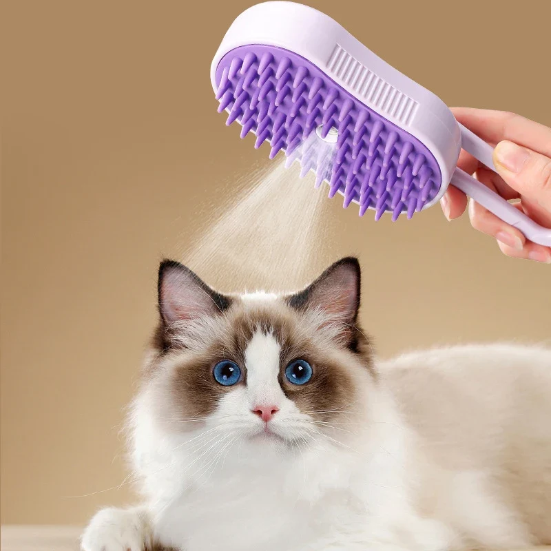 Spazzola a vapore 3 in 1 per Gatti, pettine per gatti a vapore, con impugnatura girevole a 360°, pettine massaggiante multifunzionale in silicone