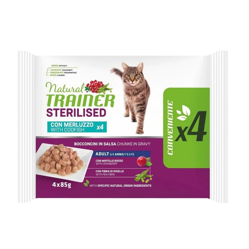 Trainer Gatto Sterilizzato Merluzzo Flowpack 4 Bustine da 85 g cad. Umido Gatti