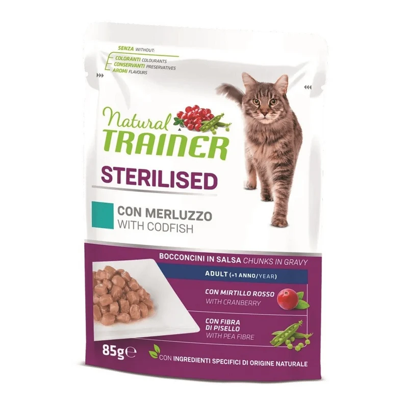 Trainer Gatto Sterilizzato Merluzzo Flowpack 4 Bustine da 85 g cad. Umido Gatti