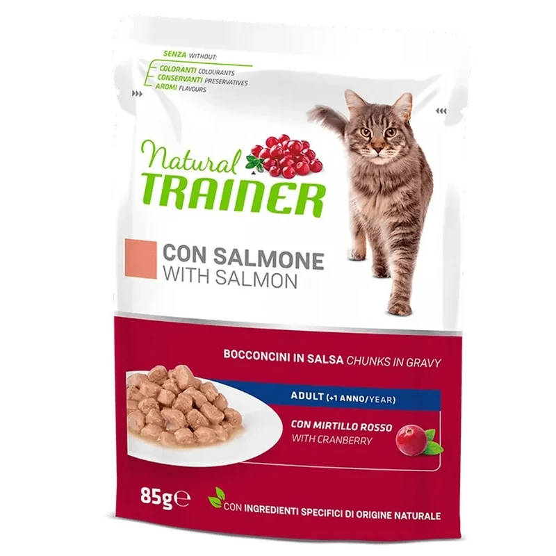Trainer Gatto Adulto Salmone Bustine Alimento Umido Salmone e Mirtillo Rosso 85g