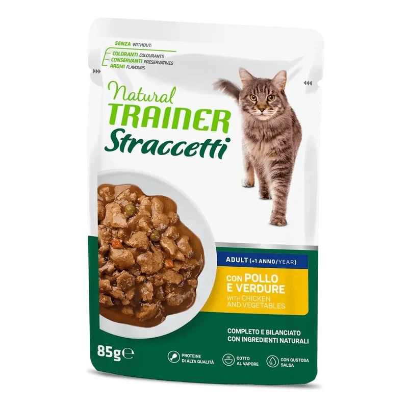 Trainer Gatto Adulto Straccetti con Pollo e Verdure Bustine Alimento Umido 85g