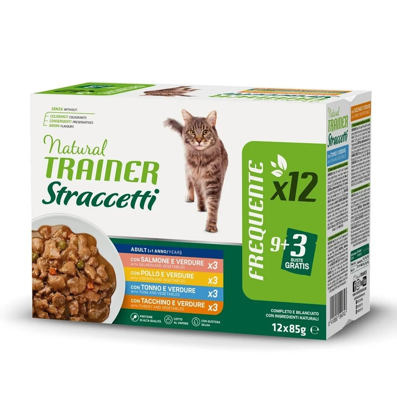 Trainer Gatto Adulto Straccetti Multipack 12 Bustine Umido 4 Gusti 3 per Gusto