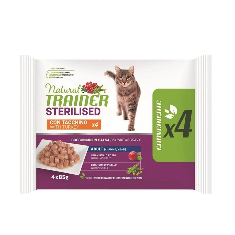 Trainer Gatto Sterilizzato Tacchino Flowpack 4 Bustine da 85 g cad. Umido Gatti