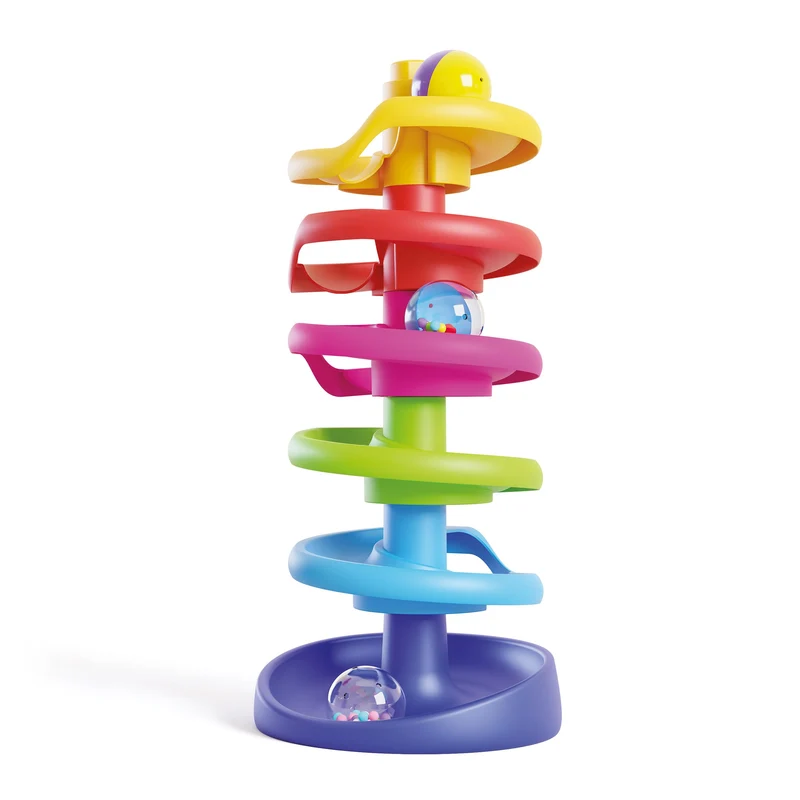 Quercetti Spiral Tower Pista Biglie per Bambini, Giochi Bambini 1 Anno 100% Made in Italy, Gioco Educativo con 5 Spirali, 3 Biglie Grandi con Sonagli, Regalo Bimbo 1 Anno Sicuro e Divertente