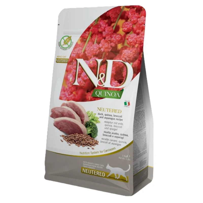 FARMINA N&D Gatto Quinoa GF Neutered - Anatra, Quinoa, Broccoli e Asparagi 1,5Kg