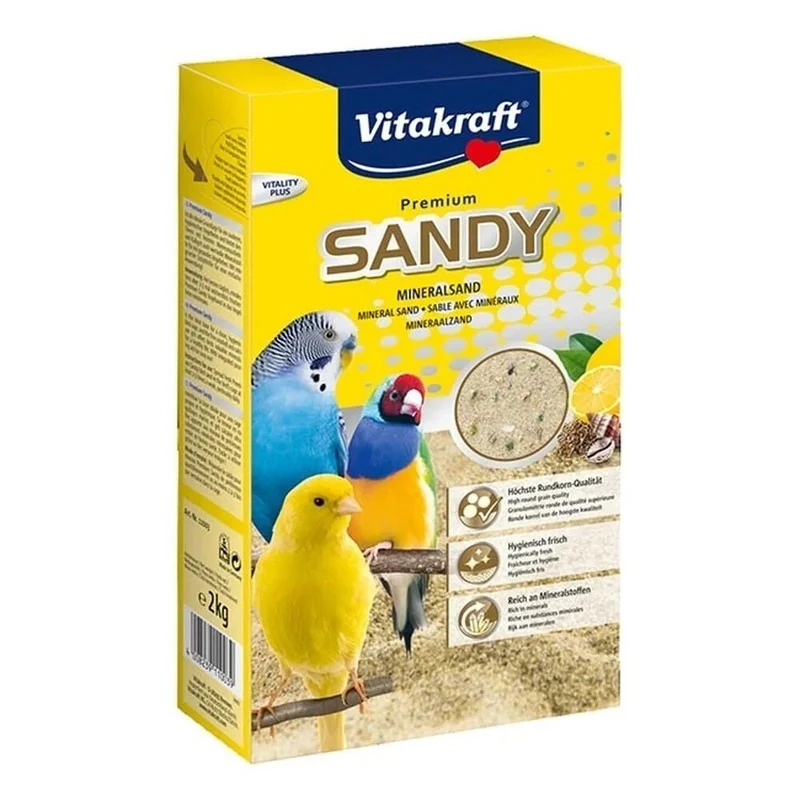 Vitakraft Sandy Sabbia per Uccelli 2kg - Fondo Gabbia Igiene + Minerali 2 kg