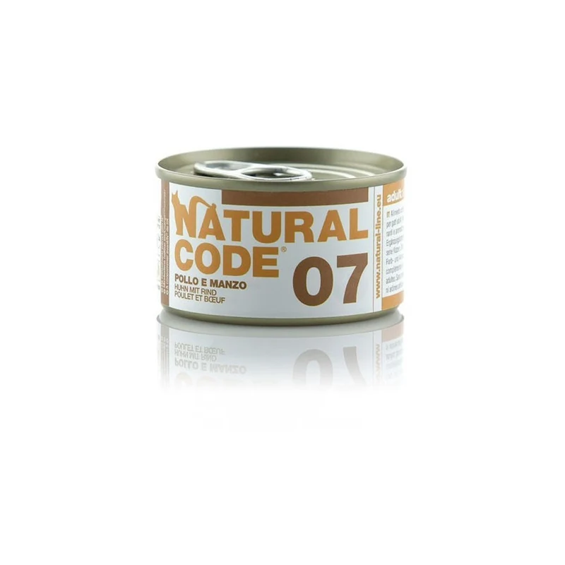 Natural Code Gatto 07 Pollo e Manzo al Naturale 85g Alimento Umido Scatoletta