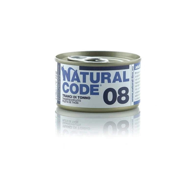 Natural Code Gatto 08 Tranci di Tonno al Naturale 85g Alimento Umido Scatoletta