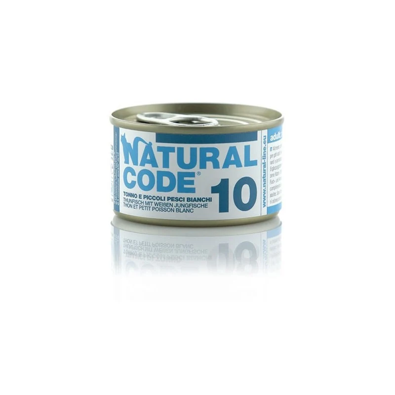 Natural Code Gatto 10 Tonno e Pesci Bianchi al Naturale 85g Alimento Umido