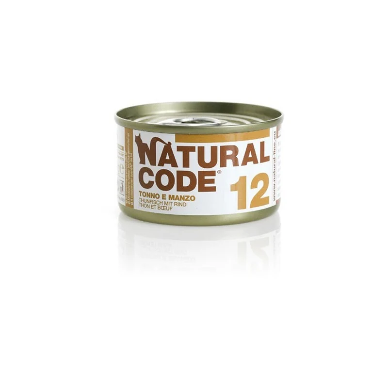 Natural Code Gatto 12 Tonno e Manzo al Naturale 85g Alimento Umido Scatoletta