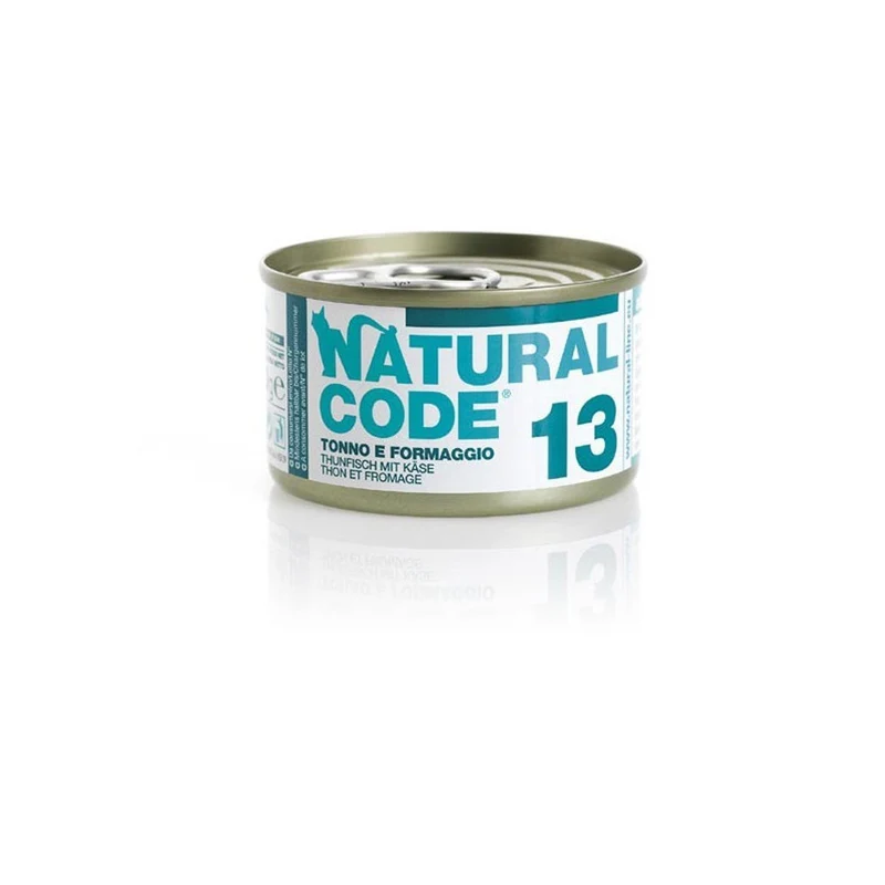Natural Code Gatto 13 Tonno e Formaggio al Naturale 85g Alimento Umido Lattina