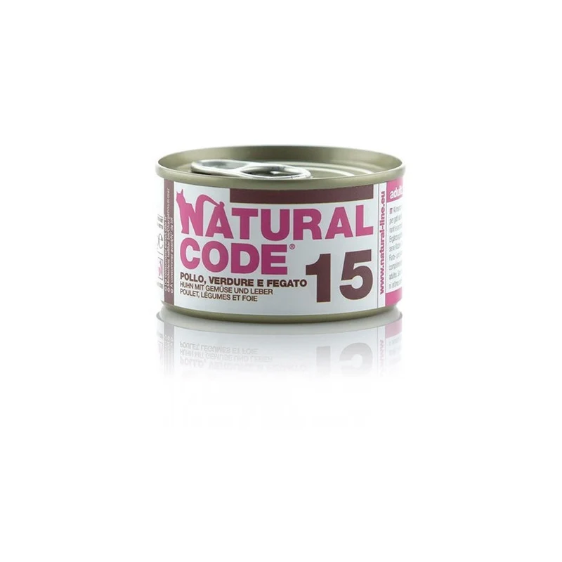 Natural Code Gatto 15 Pollo Verdure e Fegato al Naturale 85g Alimento Umido