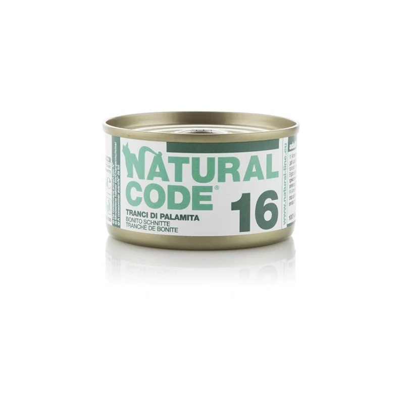 Natural Code Gatto 16 Tranci di Palamita al Naturale 85g Alimento Umido Lattina