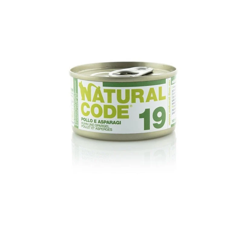 Natural Code Gatto 19 Pollo e Asparagi e Riso al Naturale 85g Alimento Umido