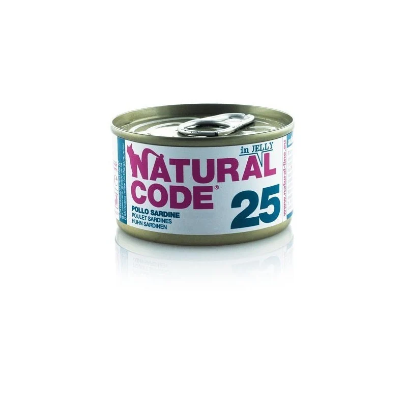 Natural Code Gatto 25 Pollo e Sardine in jelly 85g Alimento Umido Scatoletta