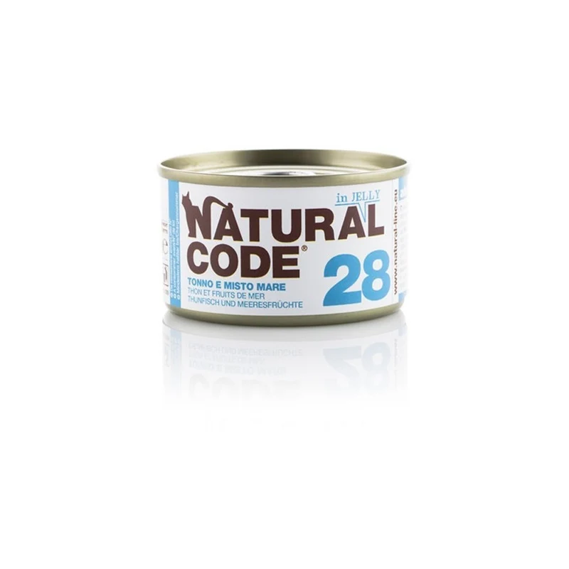 Natural Code Gatto 28 Tonno e Misto Mare in jelly 85g Alimento Umido Scatoletta