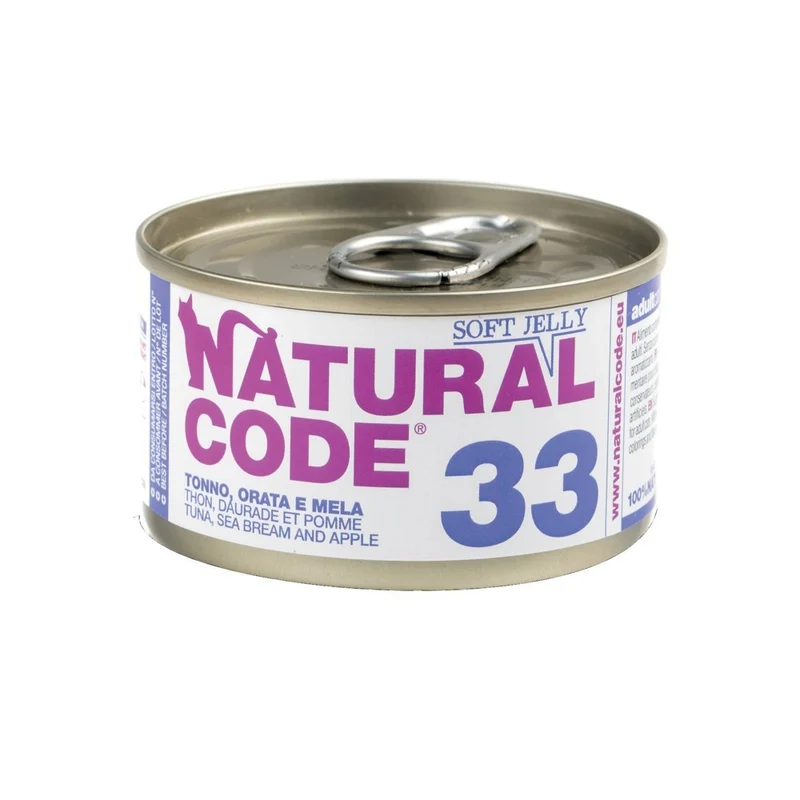 Natural Code Gatto 33 Tonno Orata e Mela in jelly 85g Alimento Umido Lattina
