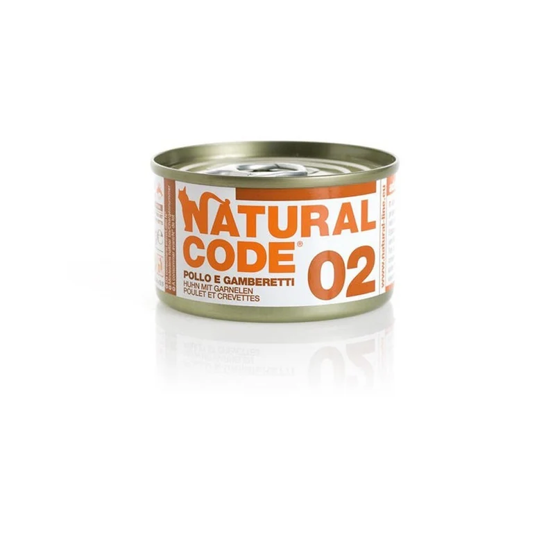 Natural Code Gatto 02 Pollo e Gamberetti al Naturale 85g Alimento Umido