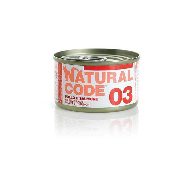 Natural Code Gatto 03 Pollo e Salmone al Naturale 85g Alimento Umido Scatoletta