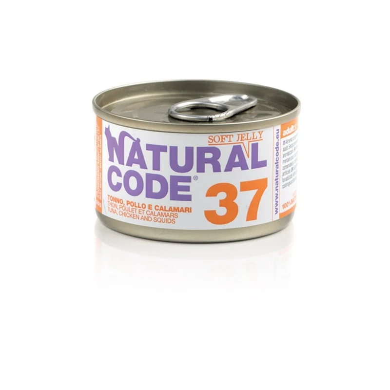 Natural Code Gatto 37 Tonno Pollo e Calamari Soft jelly 85g Alimento Umido