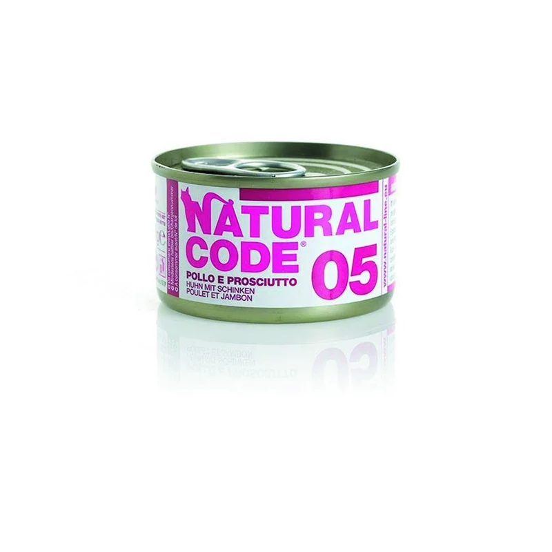 Natural Code Gatto 05 Pollo e Prosciutto al Naturale 85g Alimento Umido